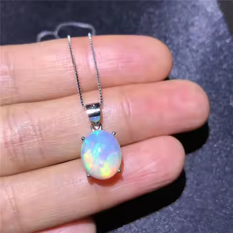 925 Silver Opal Pendant for Woman 9 Mm * 11 Mm Oval Cut Natural Australia Opal Gemstone Pendant Ster