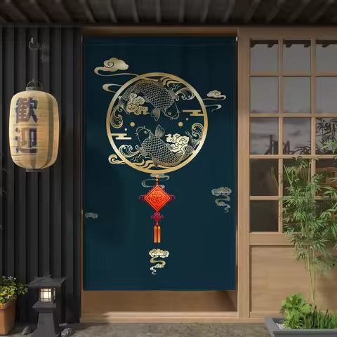 Chinese Koi Japanese Door Fish Curtains Noren Curtains for Kitchen Partition Curtains Living Room En