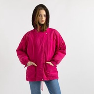 FILA 冬季鋪棉短版長袖連帽外套 桃紅色拉鍊夾克 7023