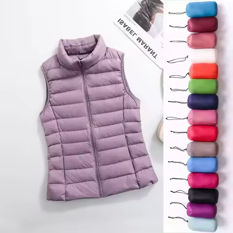 Women's Down Puffer Vest, Lightweight Quilted Sleeveless Jacket, Windproof Warm Winter Vest, White D