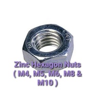 Zinc Plated Hexagon Nut,M4-0.7, M5-0.8,  M6-1.0, M8-1.25,  M10-1.5 & M12-1.75 (10pcs/pack)