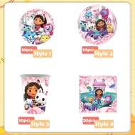 81pcs Pink And White Style Gabby's Doll House-Themed Party Disposable Decorative Tableware Set, Incl