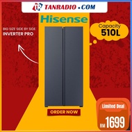 Hisense 510L Side By Side Fridge Inverter Pro Refrigerator Multidoor 双开门冰箱 Peti Sejuk Peti Ais