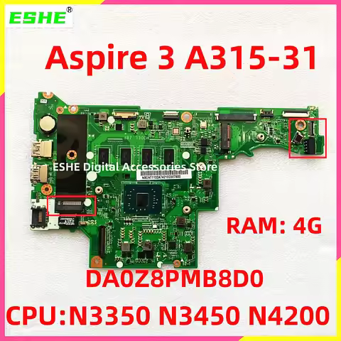 DA0Z8PMB8D0 Z8P For Acer Aspire 3 A315-31 N17Q2 Laptop Motherboard N3350 N3450 N4200 CPU M2 NBGNT110