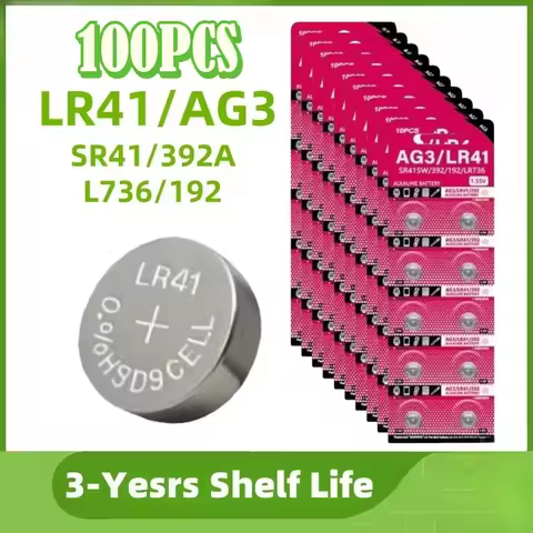 100PCS 1.5V AG3 LR41 Button Batteries SR41 392 192 Round Cell Coin Alkaline Battery L736 384 SR41SW 