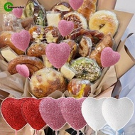 for Decor Cakes, Bouquets - 2/4Pc Valentine's Day Sparkling Pink Love Shaped Stick - White Red Foam 