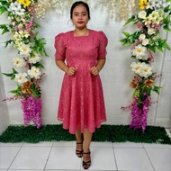 Square Neck Party Circle Brocade Lace Dress by Miss Nauli