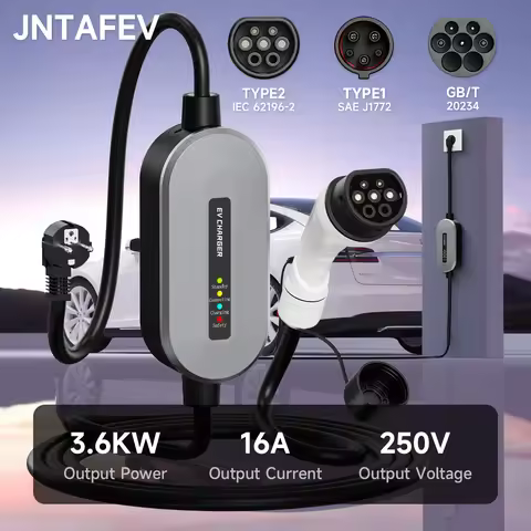JNTAFEV 3.6KW Portable EV Charger Type2 IEC62196-2 Electric Vehicle Charger Wallbox 16A EU Plug Type