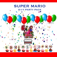 Super Mario Theme Party Set Banner Cake Topper Cupcake Toppers Balloons