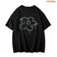 Original Standard Unique Black Gray m Slow Hand！Ganni 2022New Smiley Face Pattern Letter Print Loose