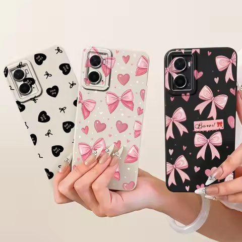 For Oppo A76 4G Case Luxury Bow Love Heart Painted Cover Soft TPU Phone Case For Oppo A96 A 36 OppoA