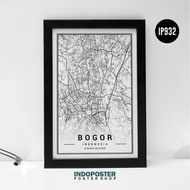Aesthetic Map Poster Atlas Minimalist Line Art Monochrome City Bogor Indonesia