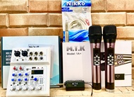 Combo Mixer thu âm livestream karaoke E4 + Micro không dây MTK 1A+. Tặng kèm đủ dây jack