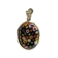 Millefiori Murano 玻璃紀念盒吊墜帶照片 925 純銀