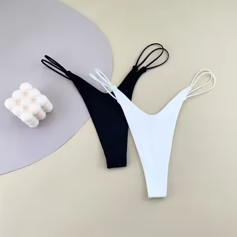 2PCS/Set V-shape Cotton Thong Women Plus Size Low Rise Double Belt G-string Solid Color Underwear Fe