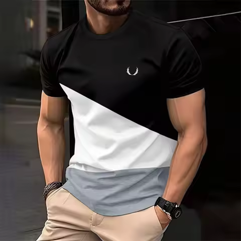 2025 Summer Men's Casual T-Shirt Oversize Simple O-Neck Short Sleeve Clothing Outdoor Quick-Dry 3D P