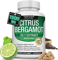 Citrus Bergamot Supplement 1500mg - Pure 25:1 Bergamot Fruit Extract to Support Cholesterol &amp; Cardiovascular Health, Black Pepper for High Absorption, Natural Non-GMO for Men Women, 90 Capsules