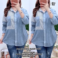 KEMEJA Striped Combination Jeans Shirt 3777