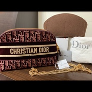 閒置品未使用 Christian Dior 迪奧 手拿包 斜背包 側背包 經典標誌 老花 絨毛 化妝包 已改斜背 附贈內瞻包