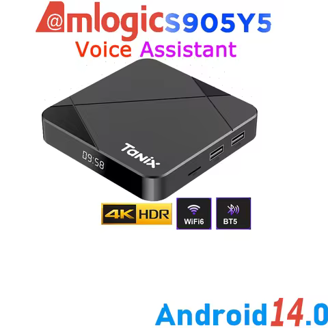 Amlogic S905Y5 Android14.0 4K Video Wifi6 BT5.0 Voice Assistant Remote Control 4GB 64GB Game Media P