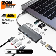 ZONBOY 4K HDMI 60Hz 2K 120Hz Type C Hub Splitter Screen Extend For Laptop Adapter Charging 1Gb Netwo