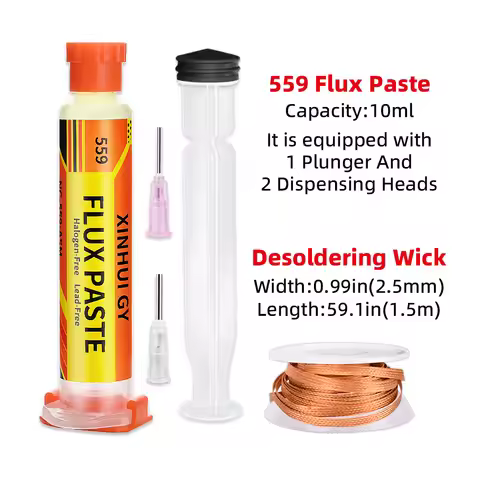 559 Desoldering Braid + NC-559 Flux Paste Syringe Kit, Solder Remover Wire Set for Electronic PCB Co