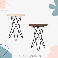SHIRO End Table Round Side Table Bedside Table Metal Leg Meja Tepi Besi Solid Rubber Wood Top Living Room Table Oak
