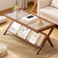 2024Minimalist Tea Table Coffee Table Light Luxury Feel Balcony Home Use Solid Wood Small Apartment 
