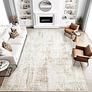 Washable Area Rug 9x12 Living Room Rugs: Abstract Large Rug Neutral Modern Carpet with Non Slip Back