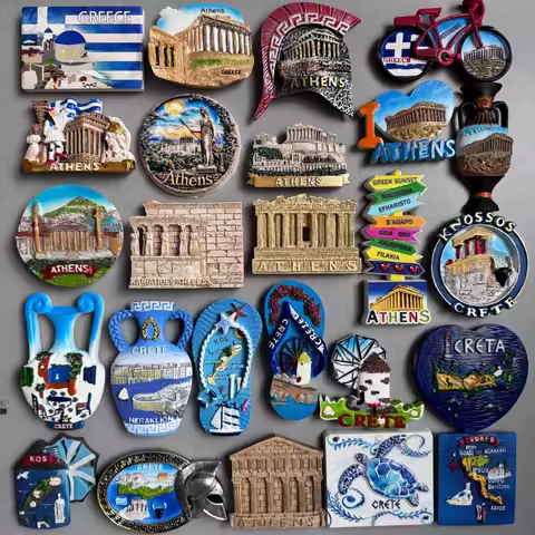 Greece Mediterranean Fridge magnets Athens Corfu Crete KOS Rhodes Santorini Tourism Refrigerator Sti