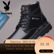 🌈Playboy Dr. Martens Boots Men's Leather High Top British Style Working Boots Black Motorcycle Autumn Casual Leather Sho