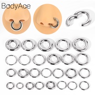 Bodyace 1 PC 2/4/6/8/10/12G Stainless Steel Septum Nose Piercing Clicker Large Gauge Hoop Earrings L