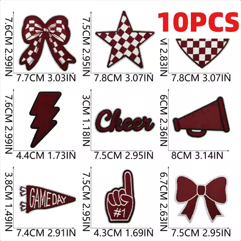 10PCS Wholesale Brown Star Lightning Embroidery Patches Love Bow Cheerleader Encourage Game Day Iron