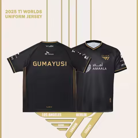 2025 League Of Legends World Champion All-black Team T-shirt Faker Jersey T-shirt Lol Esports Lck T1