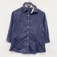 古著BURBERRY LONDON London 七分袖襯衫，Nova 格紋，藏藍色，M 碼