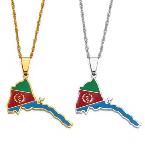 Anniyo Eritrea Map Flag Pendant Thin Necklaces for Women Girls Gold Color Jewelry African Map of Eri
