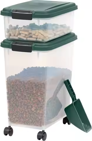 Dog Food Storage Container, 30 lbs, 11 lbs, Airtight, Stackable, Wheels, Food Storage, Treat Box, 2-