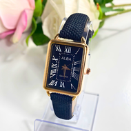 Jam Tangan Wanita Alba Fashion Terbaru Tali Kulit Pu Dial Kotak Display Quartz