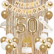 Trgowaul 50th Birthday Decorations for Women, Banner, Sash and Crown, Cake Topper, 50 Number Balloon
