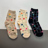 Korean Socks - Checkered Heart with Flower Socks - Iconic Socks