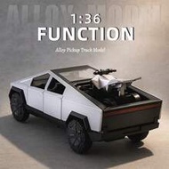 1pc 1:36 Tesla Pickup Truck With Beach Motorcycle Diecast Alloy Car Model, Realistic Opening Doors, 