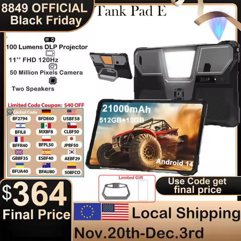8849 TANK PAD E Unihertz Rugged Projector Tablet Android 21000mAh 512GB 120Hz 24GB Smart Pad 50MP 10