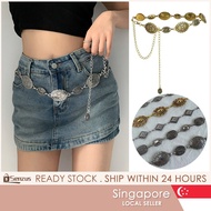 [SG SELLER] Retro Waist Chain Durable Metal Women's Waist Chain Lightweight Adjustable Gold/Silver C