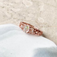 天然歐泊石玫瑰金925純銀戒指裸石寶石輕珠寶半寶石