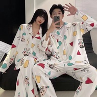 【MY STOCK】Pyjamas Couple Crayon Shin-chan M-3XL Silk Sleepwear for Lovers Set Woman and Men Cartoon 