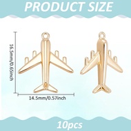 BENECREAT 10Pcs Airplane Charms Real 18K Gold Plated Plane Pendants, 0.57x0.65inch Alloy Pendants Ai