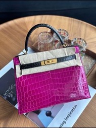 Hermes Kelly28 Rose Scheherazade Shiny crocodile leather BGHW Stamp D