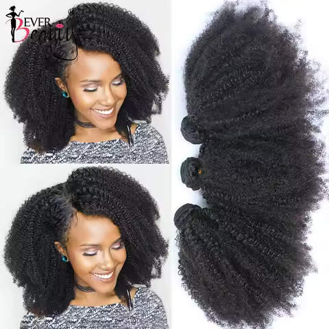 Mongolian Afro Kinky Curly Human Hair Bundles 4B 4C Hair Extensions Virgin Bulk Hair Bundles With Cl