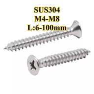 SUS 304 SS Countersunk Head Phillips Flat Head Self-Tapping Screws Pointed Tail Wood Screws Gypsum S