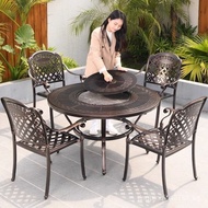 [In stock]Outdoor Barbecue Table and Chair Cast Aluminum Commercial Outdoor Leisure Charcoal Barbecue Grill Courtyard Table Home Yard Charcoal Grill Stove